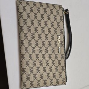 Michael Kors Beige and Green Monogram Clutch